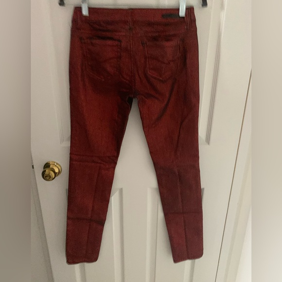 Almost Famous Metallic Red Skinny Jeans with Black Stitching Size 5 - Picture 2 of 6